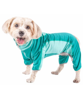 Pet Life Active 'Warm-Pup' Heathered Performance 4-Way Stretch Two-Toned Full Body Warm Up, Aqua Green And Green - X-Large