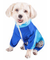 Pet Life Active 'Warm-Pup' Heathered Performance 4-Way Stretch Two-Toned Full Body Warm Up, Dark Blue / Light Blue - Small