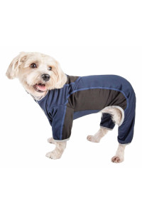 Pet Life Active 'Warm-Pup' Heathered Performance 4-Way Stretch Two-Toned Full Body Warm Up, Navy / Black - X-Small