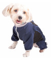 Pet Life Active 'Warm-Pup' Heathered Performance 4-Way Stretch Two-Toned Full Body Warm Up, Navy / Black - X-Small