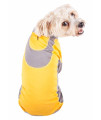 Pet Life Active 'Warm-Pup' Heathered Performance 4-Way Stretch Two-Toned Full Body Warm Up, Orange And Grey - Large