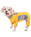 Pet Life Active 'Warm-Pup' Heathered Performance 4-Way Stretch Two-Toned Full Body Warm Up, Orange And Grey - Small