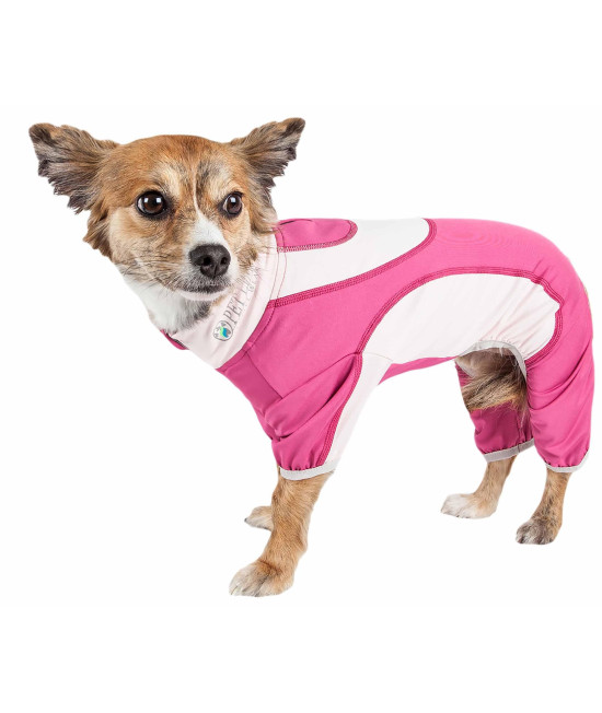 Pet Life Active 'Warm-Pup' Heathered Performance 4-Way Stretch Two-Toned Full Body Warm Up, Hot Pink / Light Pink - Large