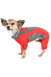 Pet Life Active 'Warm-Pup' Heathered Performance 4-Way Stretch Two-Toned Full Body Warm Up, Black / Red - Small
