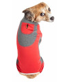 Pet Life Active 'Warm-Pup' Heathered Performance 4-Way Stretch Two-Toned Full Body Warm Up, Black / Red - Small