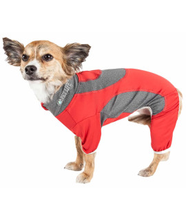 Pet Life Active 'Warm-Pup' Heathered Performance 4-Way Stretch Two-Toned Full Body Warm Up, Black / Red - X-Large