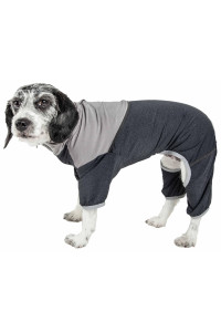 Pet Life Active 'Embarker' Heathered Performance 4-Way Stretch Two-Toned Full Body Warm Up, Black/Grey - Large