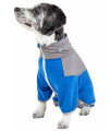 Pet Life Active 'Embarker' Heathered Performance 4-Way Stretch Two-Toned Full Body Warm Up, Blue - Large