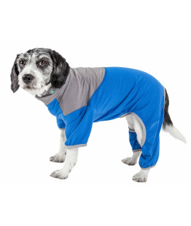 Pet Life Active 'Embarker' Heathered Performance 4-Way Stretch Two-Toned Full Body Warm Up, Blue - Medium
