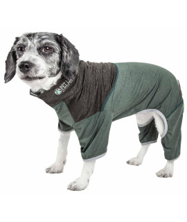 Pet Life Active 'Embarker' Heathered Performance 4-Way Stretch Two-Toned Full Body Warm Up, Hunter Green - Large