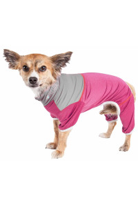 Pet Life Active 'Embarker' Heathered Performance 4-Way Stretch Two-Toned Full Body Warm Up, Pink And Grey - Small
