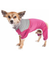 Pet Life Active 'Embarker' Heathered Performance 4-Way Stretch Two-Toned Full Body Warm Up, Pink And Grey - X-Large