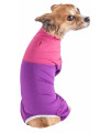 Pet Life Active 'Embarker' Heathered Performance 4-Way Stretch Two-Toned Full Body Warm Up, Lavendar / Pink - X-Large