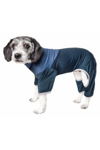 Pet Life Active 'Embarker' Heathered Performance 4-Way Stretch Two-Toned Full Body Warm Up, Teal / Navy - X-Large