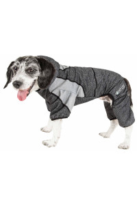Pet Life Active 'Fur-Breeze' Heathered Performance 4-Way Stretch Two-Toned Full Bodied Hoodie, Black And Grey - X-Small