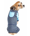 Pet Life Active 'Fur-Breeze' Heathered Performance 4-Way Stretch Two-Toned Full Bodied Hoodie, Blue - Large