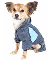 Pet Life Active 'Fur-Breeze' Heathered Performance 4-Way Stretch Two-Toned Full Bodied Hoodie, Blue - X-Small
