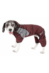 Pet Life Active 'Fur-Breeze' Heathered Performance 4-Way Stretch Two-Toned Full Bodied Hoodie, Burgundy - X-Small