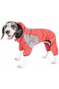 Pet Life Active 'Fur-Breeze' Heathered Performance 4-Way Stretch Two-Toned Full Bodied Hoodie, Fire Red And Light Grey - Large