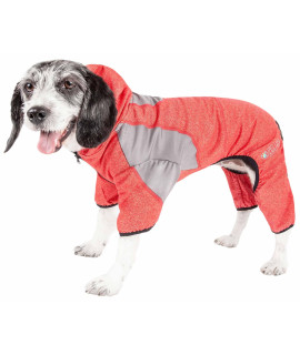 Pet Life Active 'Fur-Breeze' Heathered Performance 4-Way Stretch Two-Toned Full Bodied Hoodie, Fire Red And Light Grey - X-Large