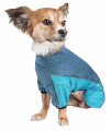 Pet Life Active 'Chase Pacer' Heathered Performance 4-Way Stretch Two-Toned Full Body Warm Up, Light Blue And Blue - Medium