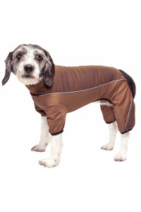 Pet Life Active 'Chase Pacer' Heathered Performance 4-Way Stretch Two-Toned Full Body Warm Up, Brown And Pattern - X-Large