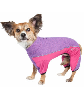 Pet Life Active 'Chase Pacer' Heathered Performance 4-Way Stretch Two-Toned Full Body Warm Up, Pink And Purple - Large