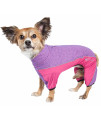 Pet Life Active 'Chase Pacer' Heathered Performance 4-Way Stretch Two-Toned Full Body Warm Up, Pink And Purple - X-Small