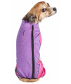 Pet Life Active 'Chase Pacer' Heathered Performance 4-Way Stretch Two-Toned Full Body Warm Up, Pink And Purple - X-Small