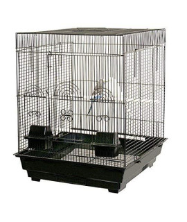 YML 1/2" Bar Spacing Flat Top Bird Cage with Stand, 20" x 16"/Small, Black