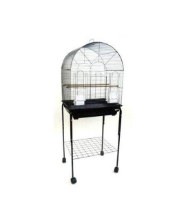 1934 White with Stand 1/2" Bar Spacing Round Top Small Bird Cage - 20"x16" In White. Stand is 18x18