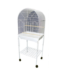 1934 White with Stand 1/2" Bar Spacing Round Top Small Bird Cage - 20"x16" In White. Stand is 18x18