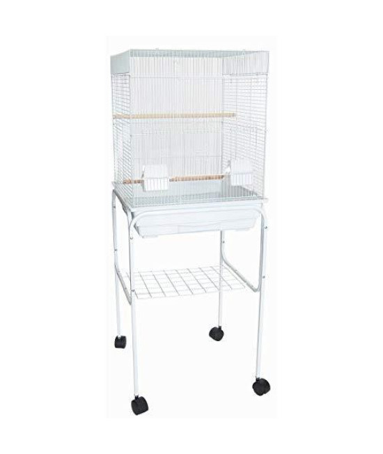 5824 3/8" Bar Spacing SquareTop Small Bird Cage With Stand - 18"x14" In White