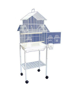 5844 3/8" Bar Spacing Pagoda Small Bird Cage With Stand - 18"x14" In White