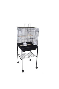 5924 3/8" Bar Spacing Flat Top Small Bird Cage With Stand - 18"x18" In Black