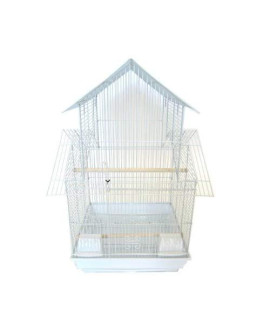 5944 3/8" Bar Spacing Double Roofs Small Bird Cage - 18"x18" In White