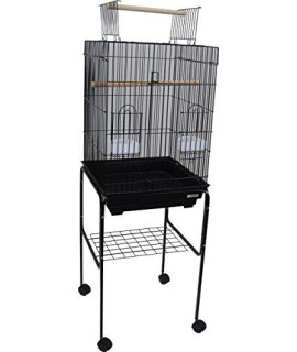 3/4" Bar Spacing Open Top Small Parrot Cage With Stand - 18"x18x56" In Black