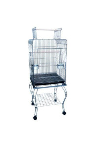 20" Open Top Parrot Cage With Stand In Antique Silver