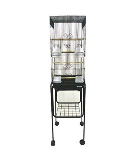 6624 3/8" Bar Spacing Tall Square 4 Perchs Bird Cage With Stand, Black