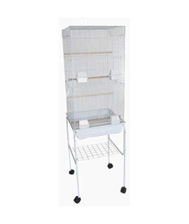 6804 3/8" Bar Spacing Tall Flat Top Small Bird Cage With Stand - 18"x14" In White