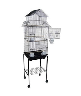 6844 3/8" Bar Spacing Tall Pagoda Top Small Bird Cage With Stand - 18"x14" In Black