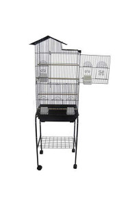 6894 3/8" Bar SpacingTall Villa Top Small Bird Cage With Stand - 18"x14" In Black