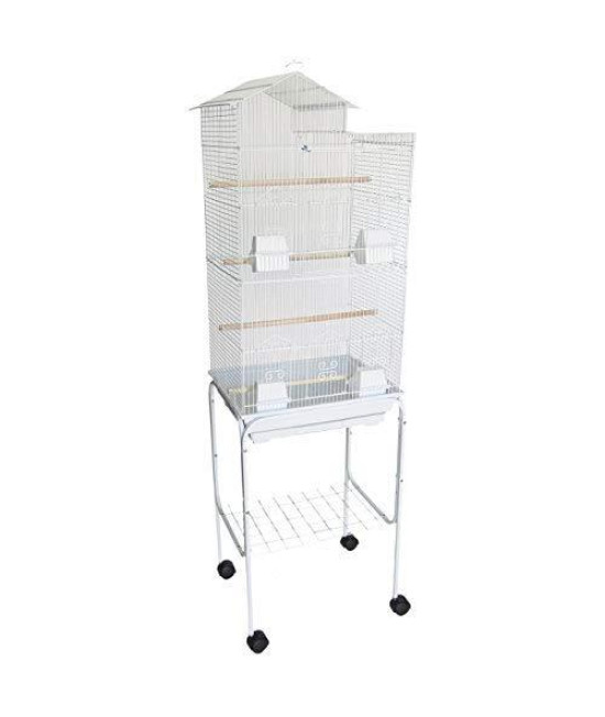 6894 3/8" Bar Spacing Tall Villa Top Small Bird Cage With Stand - 18"x14" In White