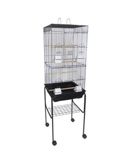 YML 6924 3/8" Bar Spacing Tall Flat Top Bird Cage with Stand, 18" x 18"/Small, Black