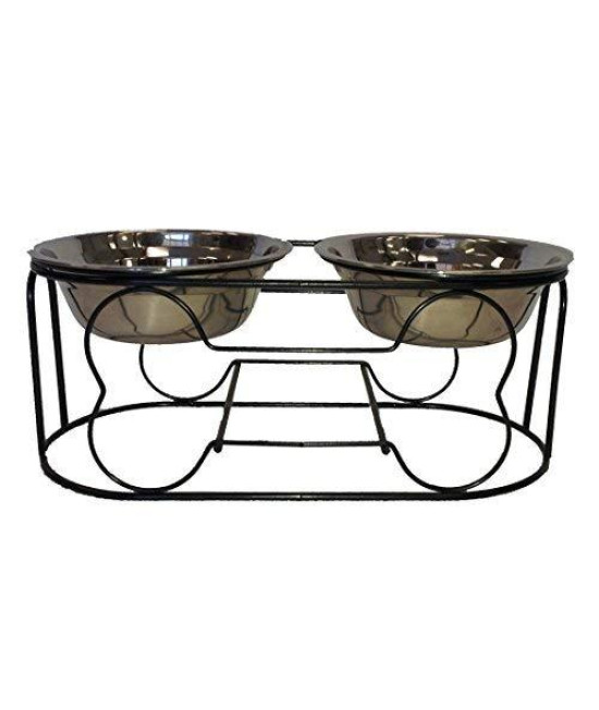 5" Wrought Iron Stand with Small Double Stainless Steel Feeder Bowls. Capacity: 500mL Each Bowl