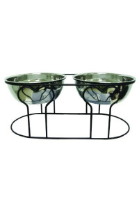 7" Wrought Iron Stand with Double Stainless Steel Feeder Bowls