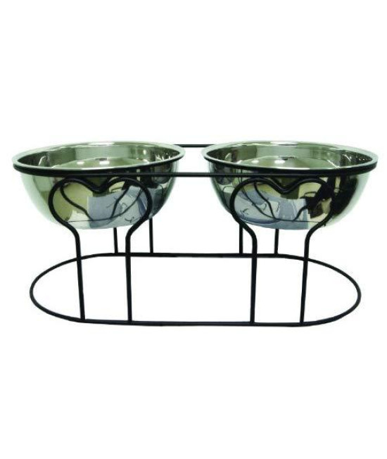 7" Wrought Iron Stand with Double Stainless Steel Feeder Bowls