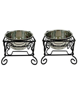 YML Wrought Iron Stand with Stainless Steel Feeder Bowl - 2 Pack