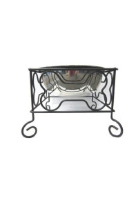 7" Wrought Iron Stand with Single Stainless Steel Feeder Bowls