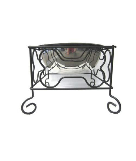 7" Wrought Iron Stand with Single Stainless Steel Feeder Bowls